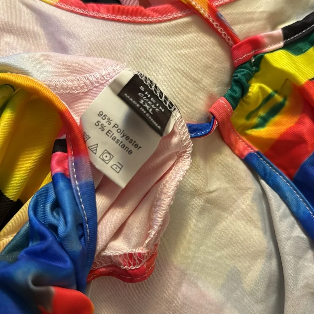 SHEIN Vibrant WaterColor Long Sleeve Backless Lace Up Bodysuit - Picture 3 of 4